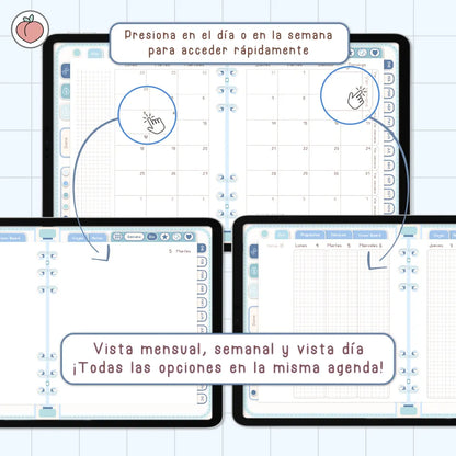AGENDA DIGITAL MINIMALISTA PRO 2027: Incluye curso, tutoriales, stickers y recursos. Edición azul