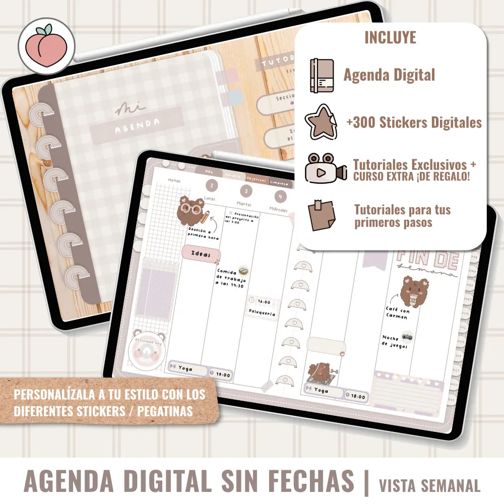 Agenda digital en tonos marrones sin fechas