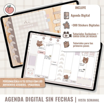 Agenda digital en tonos marrones sin fechas