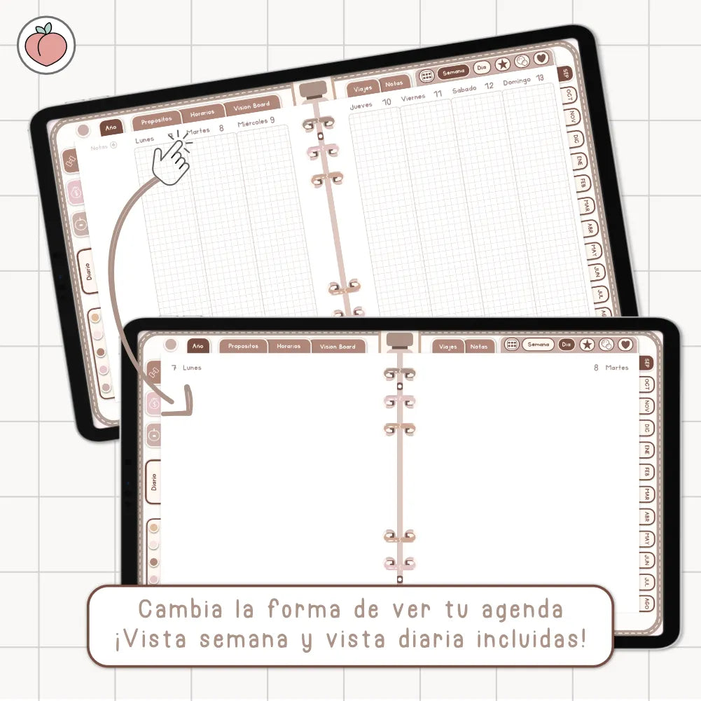 AGENDA DIGITAL MINIMALISTA PRO 2026/2027: Incluye curso, tutoriales, stickers y recursos. Edición marrones y nude
