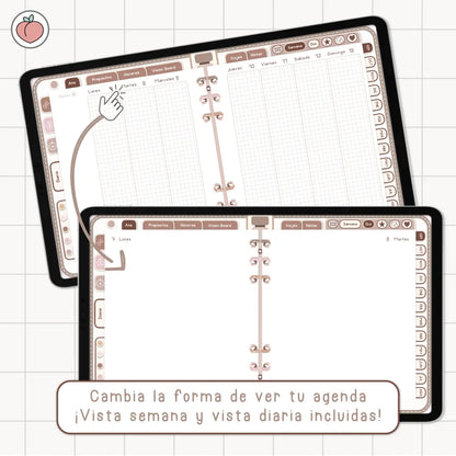 AGENDA DIGITAL MINIMALISTA PRO 2026/2027: Incluye curso, tutoriales, stickers y recursos. Edición marrones y nude