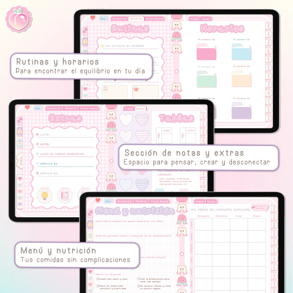 AGENDA DIGITAL KAWAII 2027: Bloomy & Kiwi. Incluye curso, tutoriales, stickers y extras
