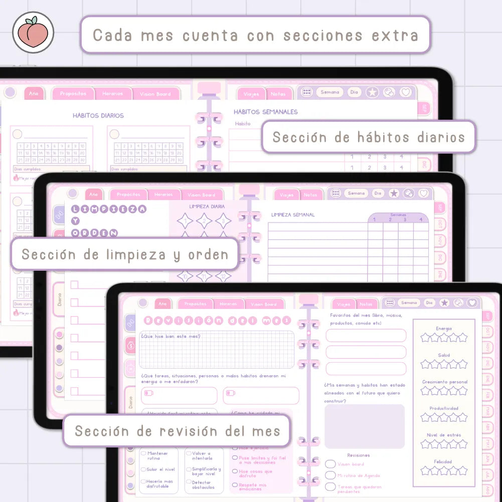AGENDA DIGITAL MINIMALISTA PRO 2026/2027: Incluye curso, tutoriales, stickers y recursos. Edición lavanda y rosa