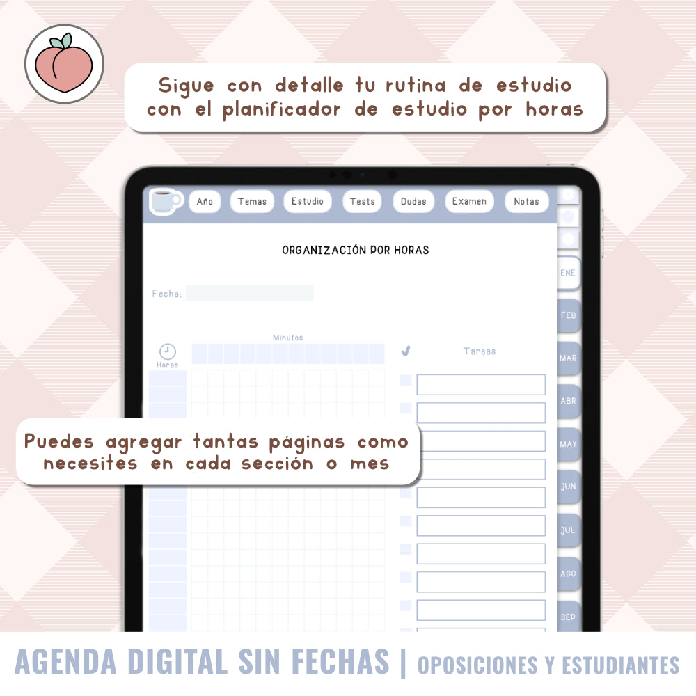 AGENDA DIGITAL OPOSICIONES / ESTUDIANTES / UNIVERSIDAD / MAESTRÍA | Agenda con vista semanal sin fechas y reutilizable con stickers incluidos. Edición azul