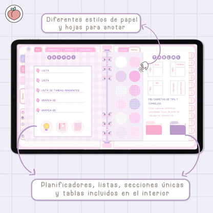 AGENDA DIGITAL MINIMALISTA PRO 2027: Incluye curso, tutoriales, stickers y recursos. Edición lavanda y rosa
