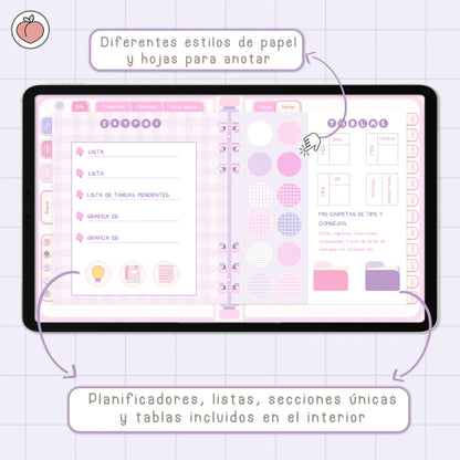 AGENDA DIGITAL MINIMALISTA PRO 2026/2027: Incluye curso, tutoriales, stickers y recursos. Edición lavanda y rosa