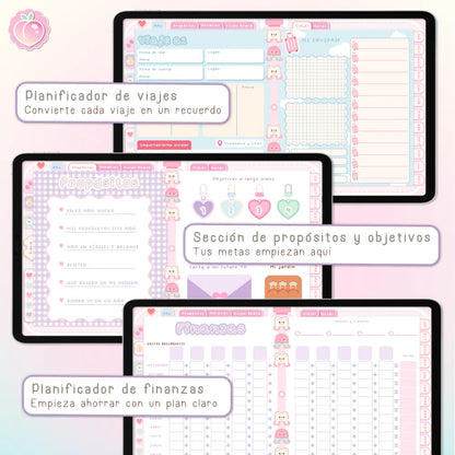 AGENDA DIGITAL KAWAII 2026/2027: Bloomy & Kiwi. Incluye curso, tutoriales, stickers y extras