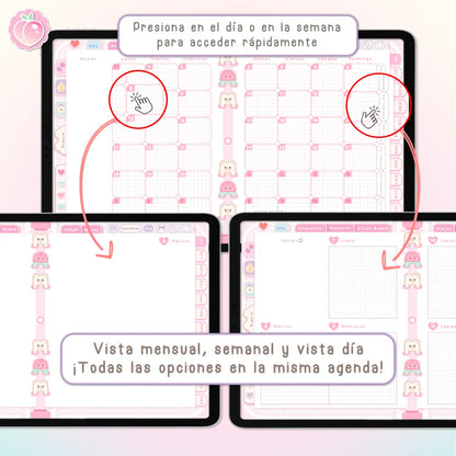 AGENDA DIGITAL KAWAII 2026/2027: Bloomy & Kiwi. Incluye curso, tutoriales, stickers y extras