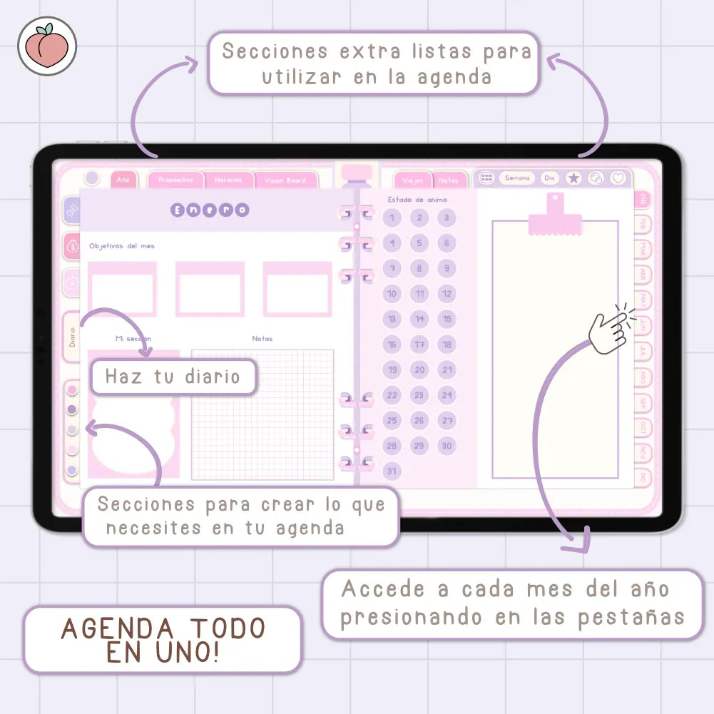 AGENDA DIGITAL MINIMALISTA PRO 2027: Incluye curso, tutoriales, stickers y recursos. Edición lavanda y rosa