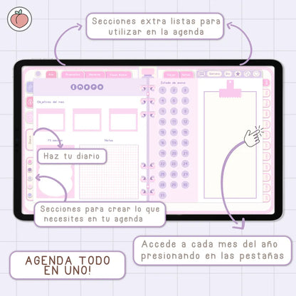 AGENDA DIGITAL MINIMALISTA PRO 2027: Incluye curso, tutoriales, stickers y recursos. Edición lavanda y rosa