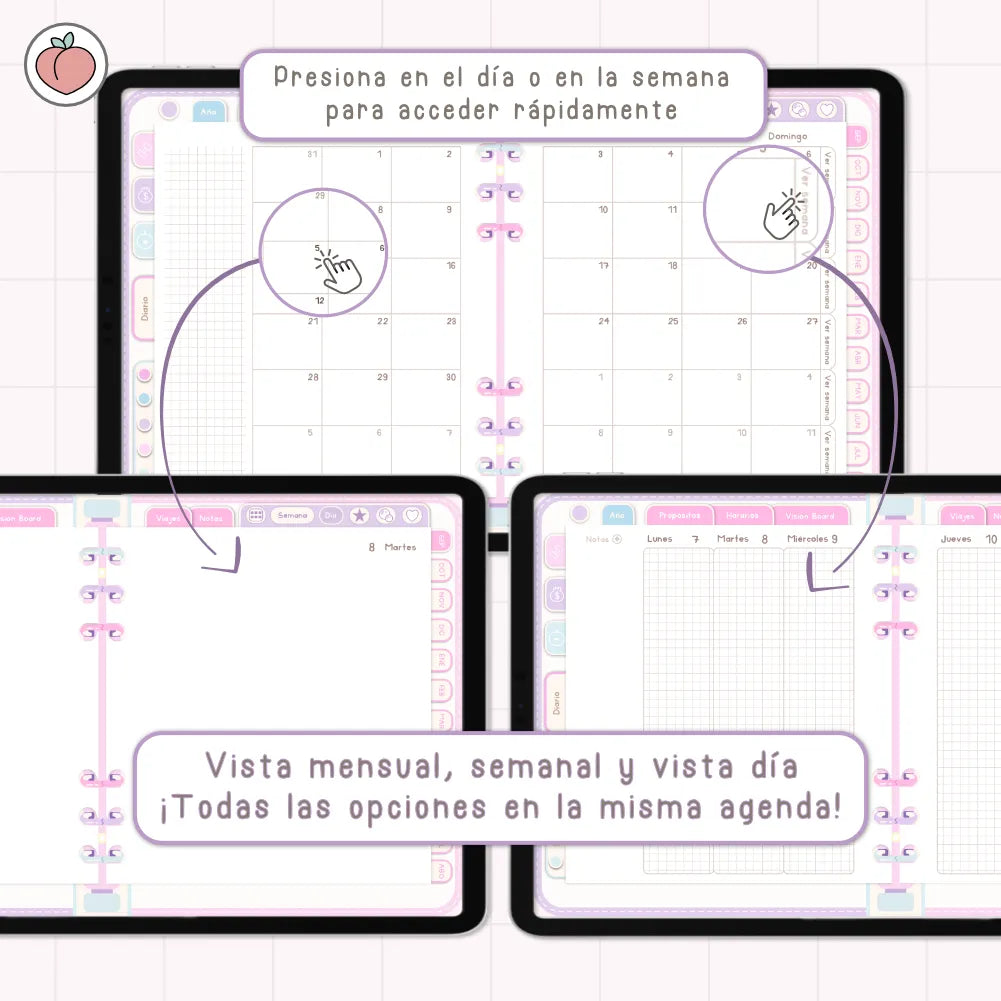 AGENDA DIGITAL MINIMALISTA PRO 2026/2027: Incluye curso, tutoriales, stickers y recursos. Edición pastel