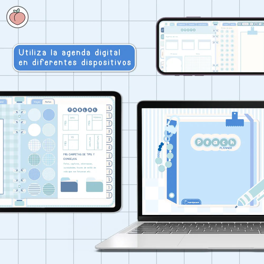 AGENDA DIGITAL MINIMALISTA PRO 2026/2027: Incluye curso, tutoriales, stickers y recursos. Edición azul
