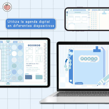 AGENDA DIGITAL MINIMALISTA PRO 2026/2027: Incluye curso, tutoriales, stickers y recursos. Edición azul