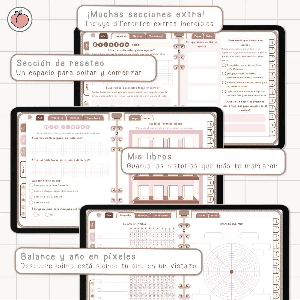 AGENDA DIGITAL MINIMALISTA PRO 2026/2027: Incluye curso, tutoriales, stickers y recursos. Edición marrones y nude