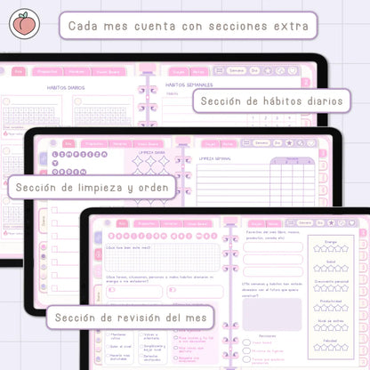 AGENDA DIGITAL MINIMALISTA PRO 2027: Incluye curso, tutoriales, stickers y recursos. Edición lavanda y rosa