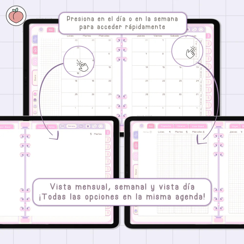 AGENDA DIGITAL MINIMALISTA PRO 2027: Incluye curso, tutoriales, stickers y recursos. Edición lavanda y rosa