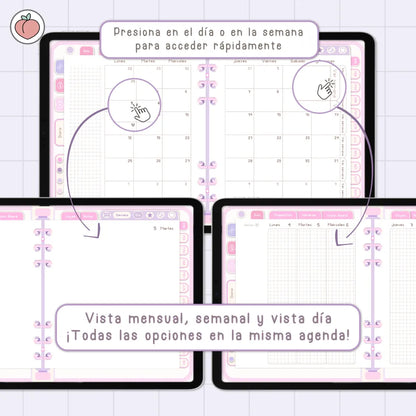 AGENDA DIGITAL MINIMALISTA PRO 2027: Incluye curso, tutoriales, stickers y recursos. Edición lavanda y rosa