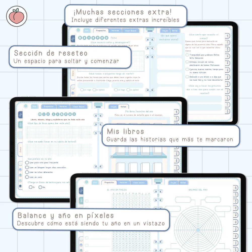 AGENDA DIGITAL MINIMALISTA PRO 2026/2027: Incluye curso, tutoriales, stickers y recursos. Edición azul
