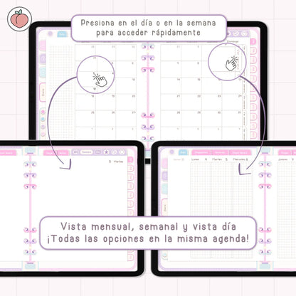 AGENDA DIGITAL MINIMALISTA PRO 2027: Incluye curso, tutoriales, stickers y recursos. Edición pastel