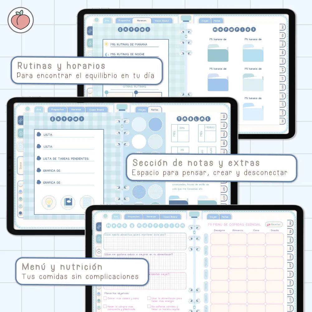 AGENDA DIGITAL MINIMALISTA PRO 2027: Incluye curso, tutoriales, stickers y recursos. Edición azul
