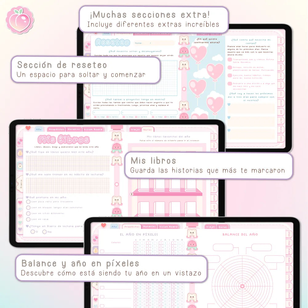 AGENDA DIGITAL KAWAII 2027: Bloomy & Kiwi. Incluye curso, tutoriales, stickers y extras
