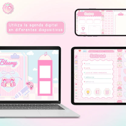 AGENDA DIGITAL KAWAII 2027: Bloomy & Kiwi. Incluye curso, tutoriales, stickers y extras
