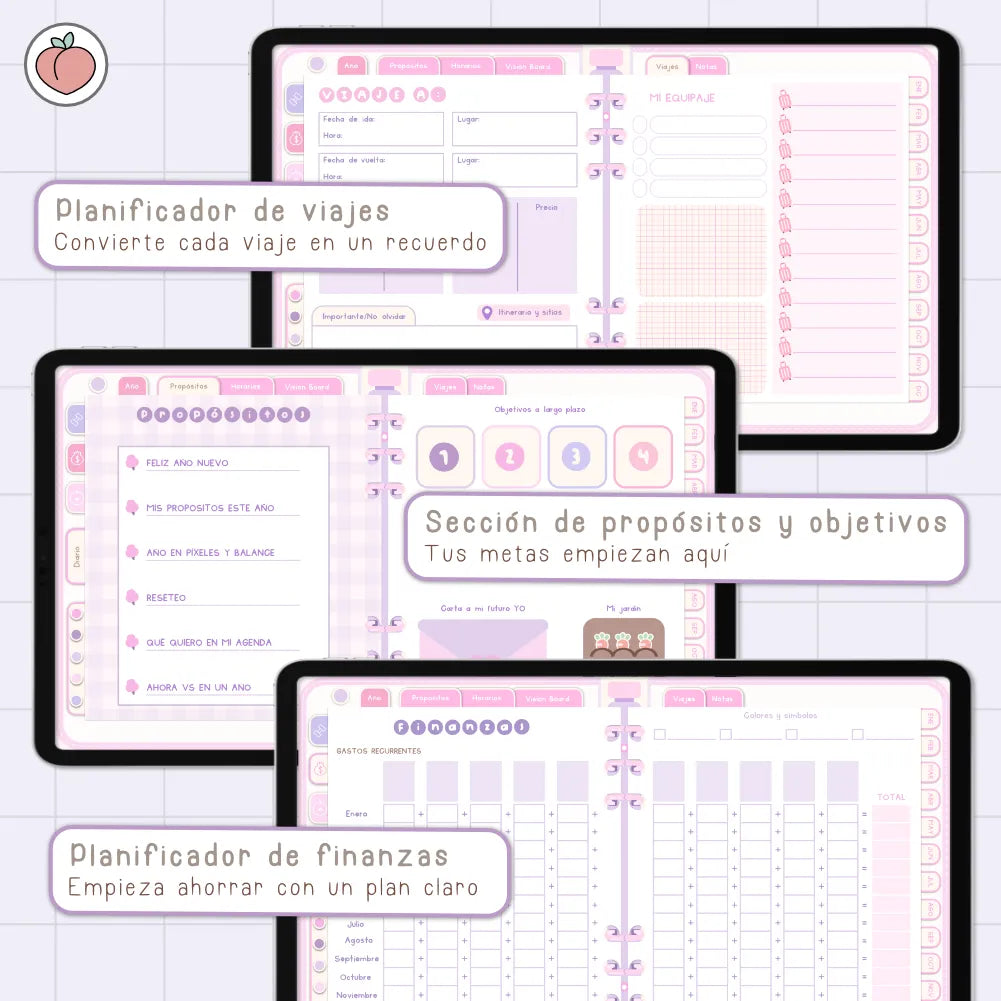 AGENDA DIGITAL MINIMALISTA PRO 2027: Incluye curso, tutoriales, stickers y recursos. Edición lavanda y rosa