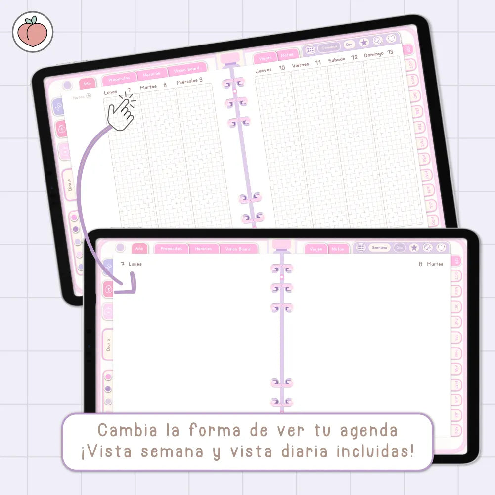 AGENDA DIGITAL MINIMALISTA PRO 2026/2027: Incluye curso, tutoriales, stickers y recursos. Edición lavanda y rosa
