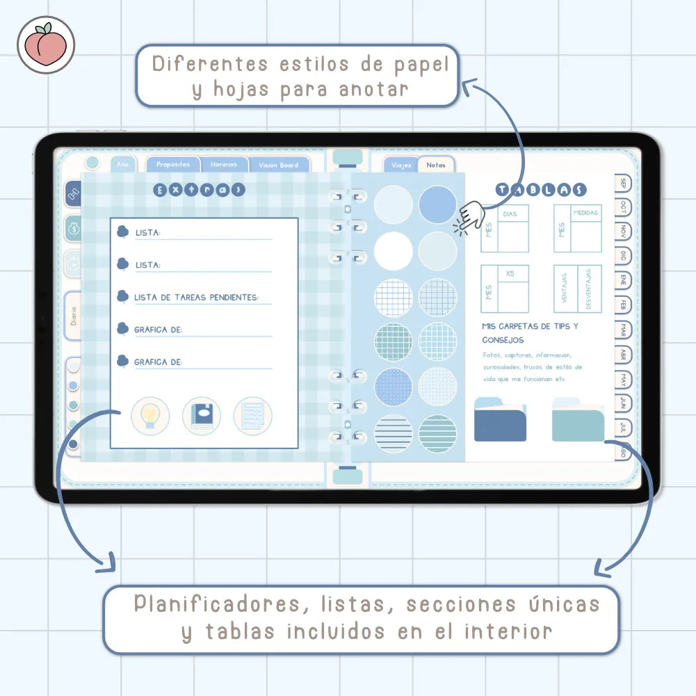 AGENDA DIGITAL MINIMALISTA PRO 2026/2027: Incluye curso, tutoriales, stickers y recursos. Edición azul