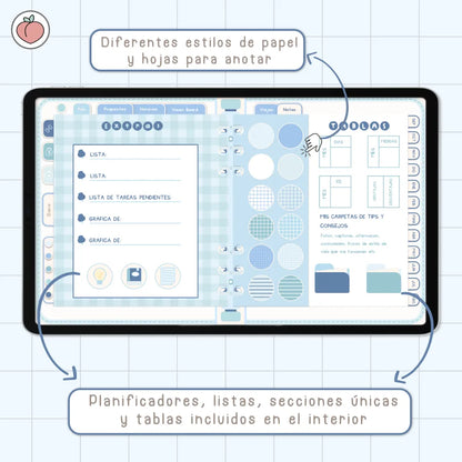 AGENDA DIGITAL MINIMALISTA PRO 2026/2027: Incluye curso, tutoriales, stickers y recursos. Edición azul