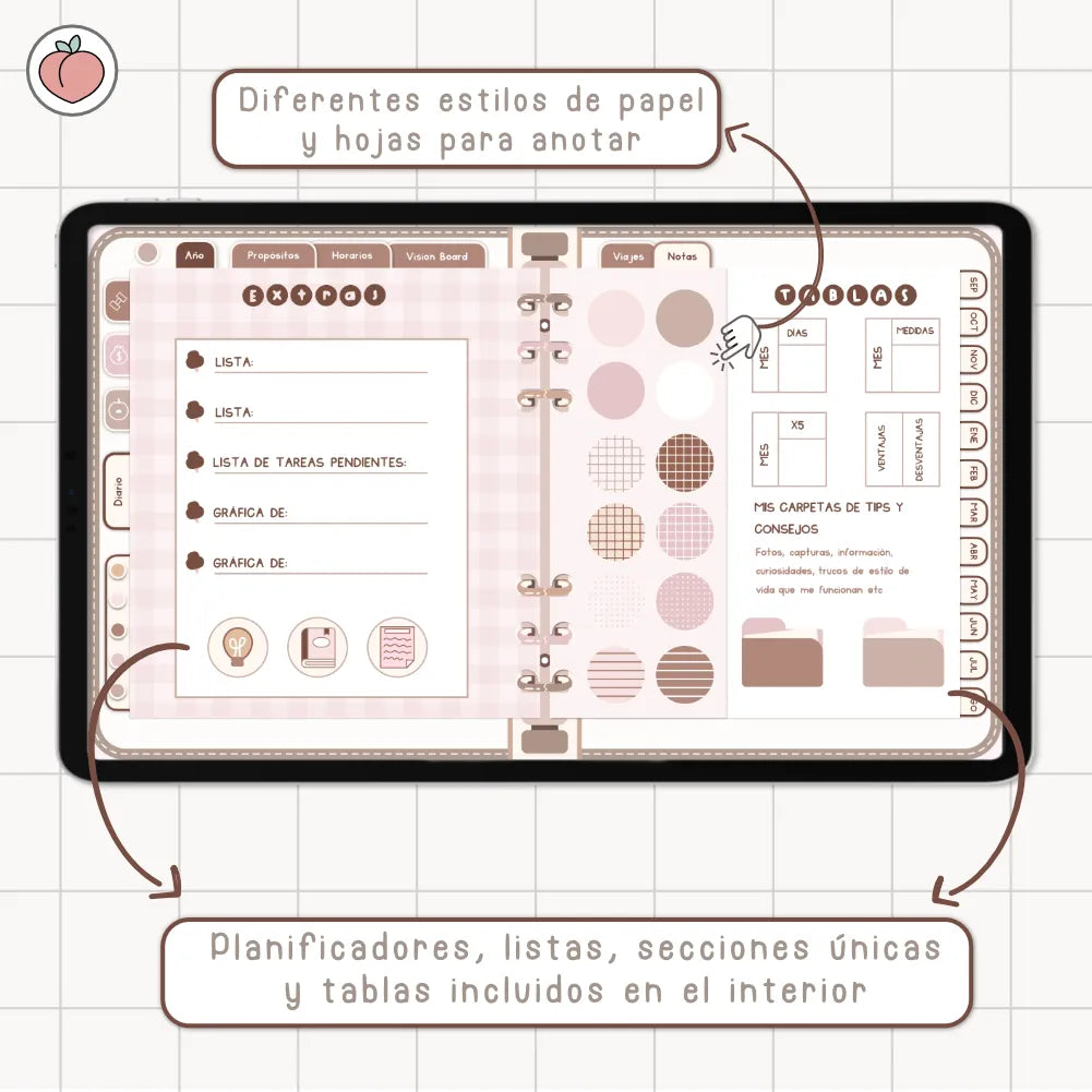 AGENDA DIGITAL MINIMALISTA PRO 2026/2027: Incluye curso, tutoriales, stickers y recursos. Edición marrones y nude