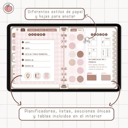 AGENDA DIGITAL MINIMALISTA PRO 2026/2027: Incluye curso, tutoriales, stickers y recursos. Edición marrones y nude