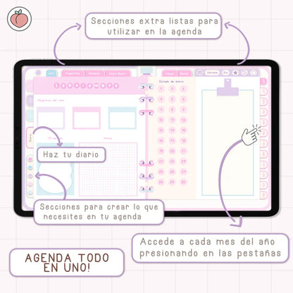 AGENDA DIGITAL MINIMALISTA PRO 2026/2027: Incluye curso, tutoriales, stickers y recursos. Edición pastel