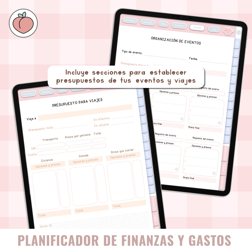PLANIFICADOR DIGITAL DE FINANZAS Y GASTOS: Presupuestos, control y seguimiento mensual de gastos e ingresos con stickers incluidos. Edición pastel