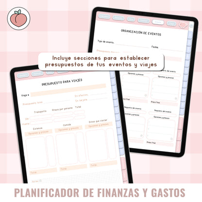 PLANIFICADOR DIGITAL DE FINANZAS Y GASTOS: Presupuestos, control y seguimiento mensual de gastos e ingresos con stickers incluidos. Edición pastel