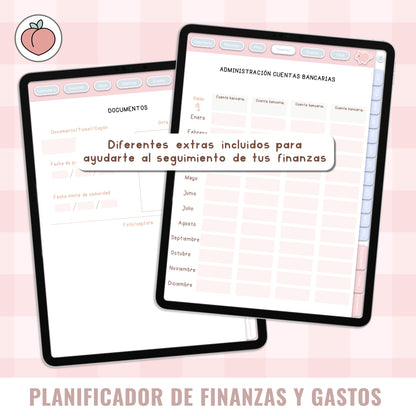 PLANIFICADOR DIGITAL DE FINANZAS Y GASTOS: Presupuestos, control y seguimiento mensual de gastos e ingresos con stickers incluidos. Edición pastel