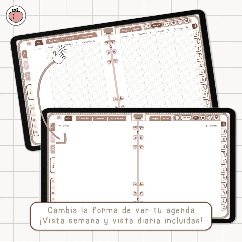 AGENDA DIGITAL MINIMALISTA PRO 2027: Incluye curso, tutoriales, stickers y recursos. Edición marrones y nude