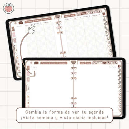 AGENDA DIGITAL MINIMALISTA PRO 2027: Incluye curso, tutoriales, stickers y recursos. Edición marrones y nude
