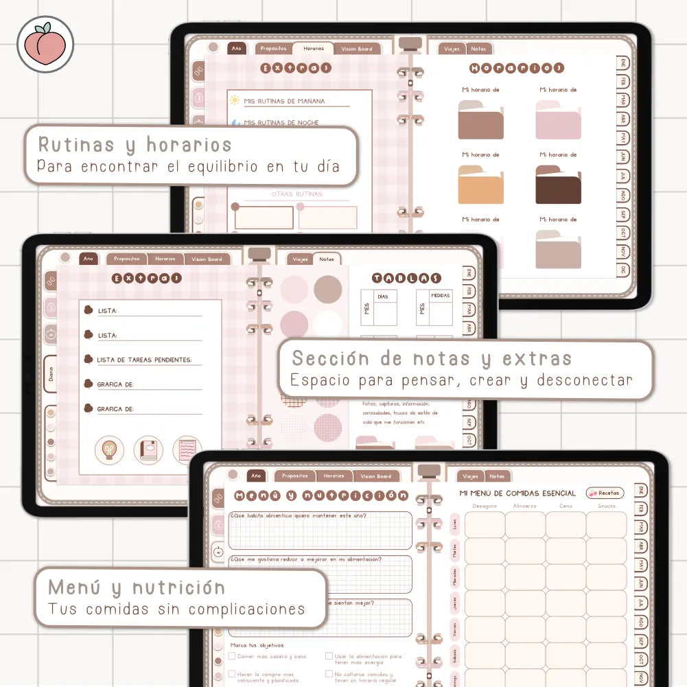 AGENDA DIGITAL MINIMALISTA PRO 2027: Incluye curso, tutoriales, stickers y recursos. Edición marrones y nude