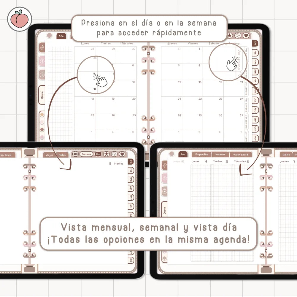 AGENDA DIGITAL MINIMALISTA PRO 2027: Incluye curso, tutoriales, stickers y recursos. Edición marrones y nude