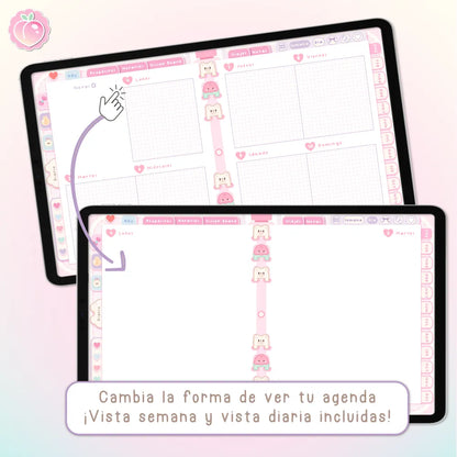 AGENDA DIGITAL KAWAII 2027: Bloomy & Kiwi. Incluye curso, tutoriales, stickers y extras