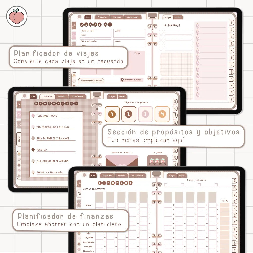AGENDA DIGITAL MINIMALISTA PRO 2027: Incluye curso, tutoriales, stickers y recursos. Edición marrones y nude