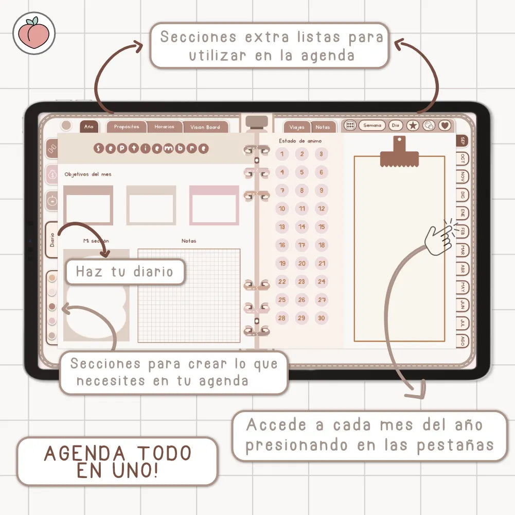 AGENDA DIGITAL MINIMALISTA PRO 2026/2027: Incluye curso, tutoriales, stickers y recursos. Edición marrones y nude