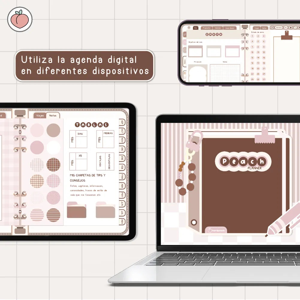 AGENDA DIGITAL MINIMALISTA PRO 2026/2027: Incluye curso, tutoriales, stickers y recursos. Edición marrones y nude