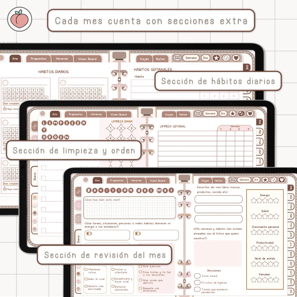 AGENDA DIGITAL MINIMALISTA PRO 2027: Incluye curso, tutoriales, stickers y recursos. Edición marrones y nude