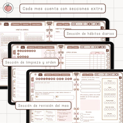 AGENDA DIGITAL MINIMALISTA PRO 2027: Incluye curso, tutoriales, stickers y recursos. Edición marrones y nude