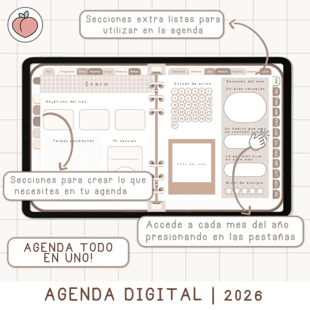 agenda digital hardpeach minimalista 2026