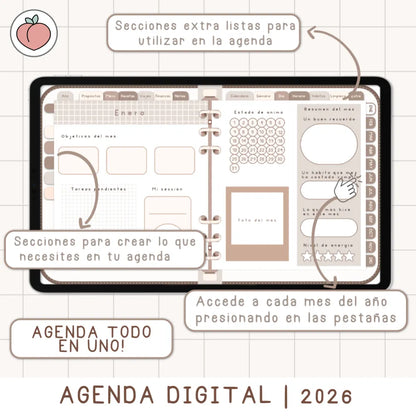 agenda digital hardpeach minimalista 2026