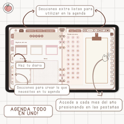 AGENDA DIGITAL MINIMALISTA PRO 2027: Incluye curso, tutoriales, stickers y recursos. Edición marrones y nude