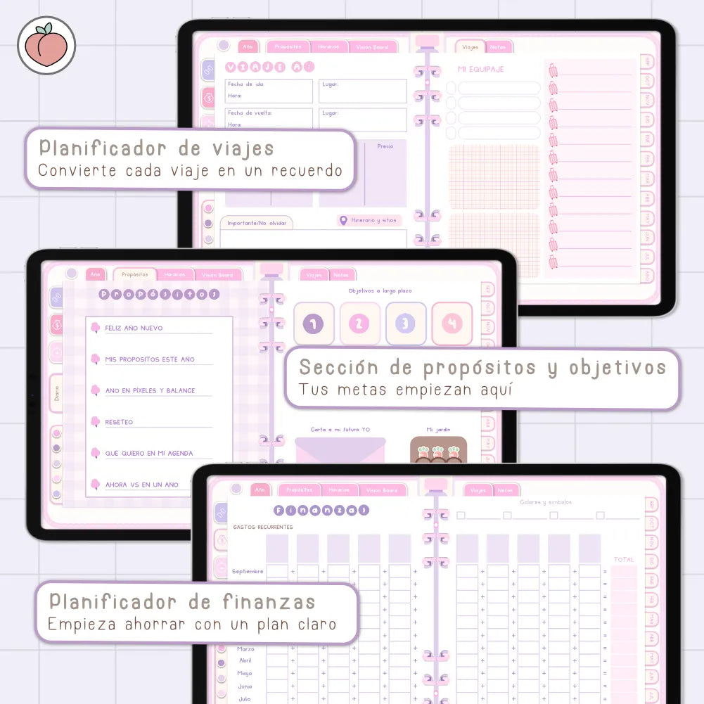 AGENDA DIGITAL MINIMALISTA PRO 2026/2027: Incluye curso, tutoriales, stickers y recursos. Edición lavanda y rosa
